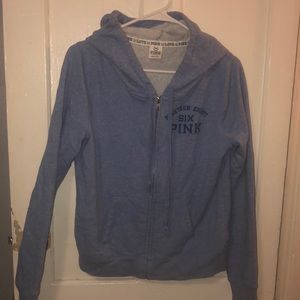 PINK baby blue zip up hoodie